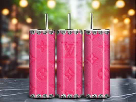Pink Leather Look – 20oz Designer-Inspired Rhinestone Tumbler