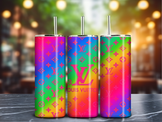 Rainbow LV-Inspired 20oz Tumbler – Bold & Bright Designer Look