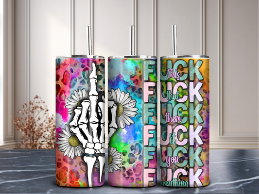 Skeleton Hand Middle Finger – 20oz Rainbow Tumbler | “F This, That, Them, It, You… Everything”