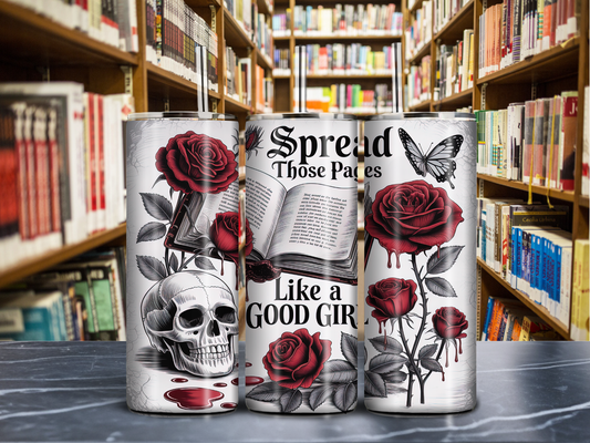 Spread Those Pages Gothic Rose & Skull 20oz Tumbler – Dark Romance Bookish Drinkware