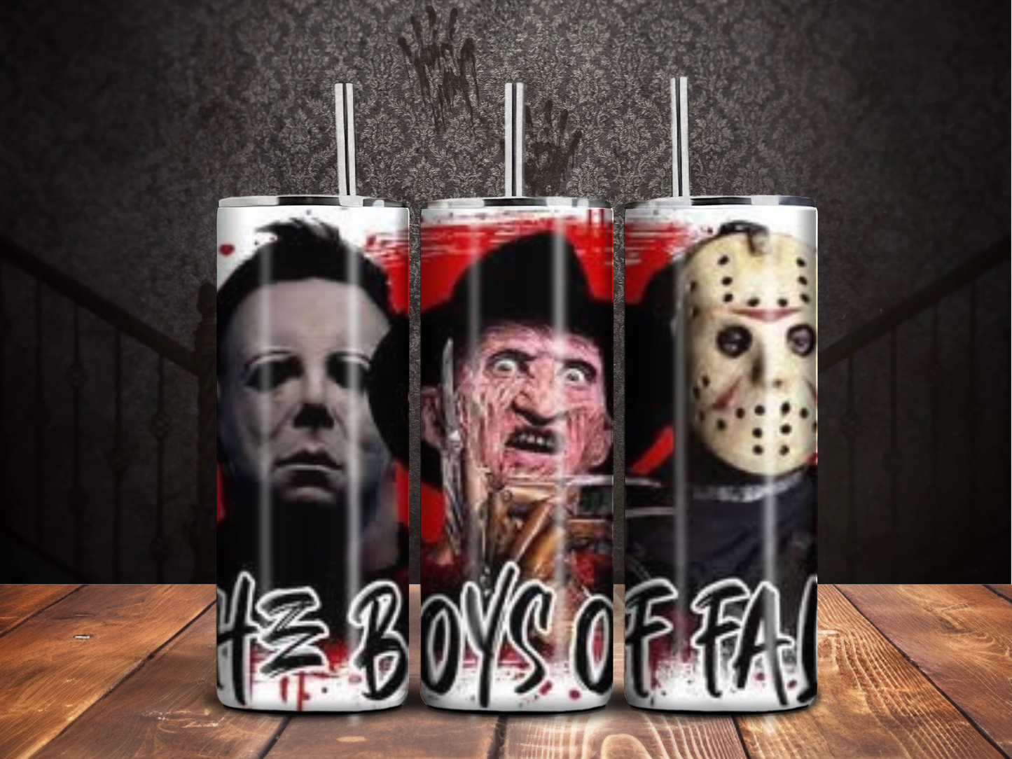 The Boys of Fall Halloween Horror Tumbler – Slasher Villain Trio 20oz Drinkware