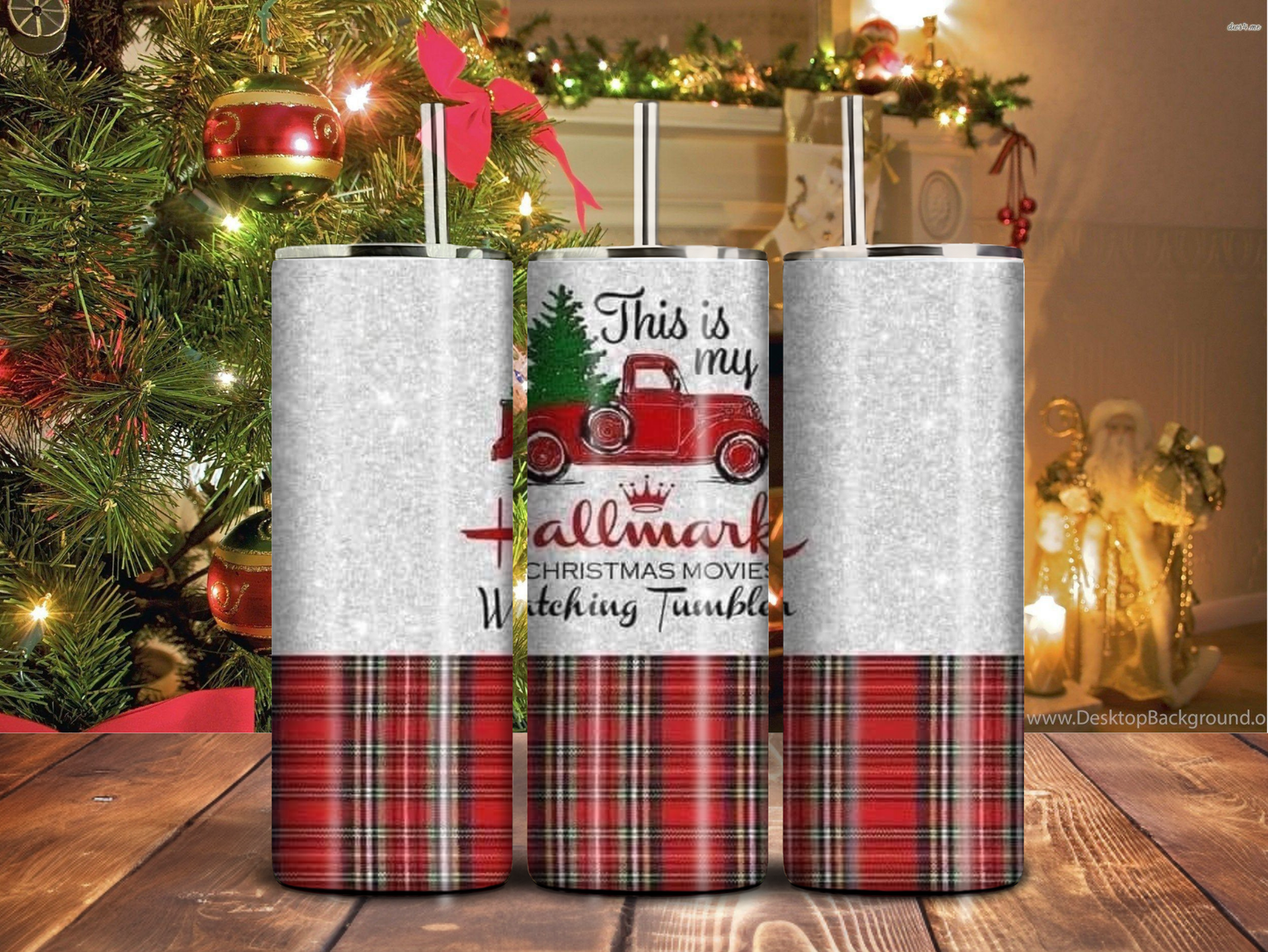 Cozy Christmas Movie Watching Tumbler – 20oz Plaid Holiday Cup