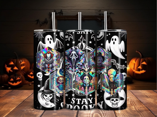 Psychedelic Horror “Stay Spooky” Tumbler – Ghosts & Killer Hex Collage (20oz)