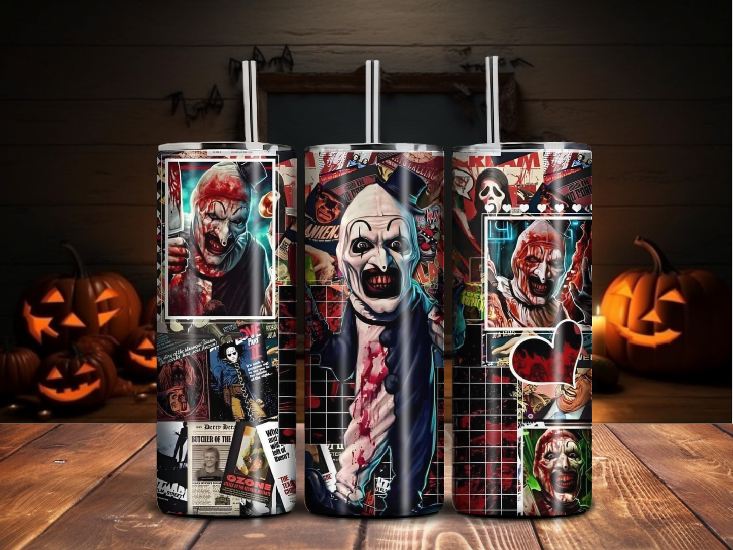 Killer Clown Gore Collage Tumbler – Slasher Horror Underground Art (20oz)