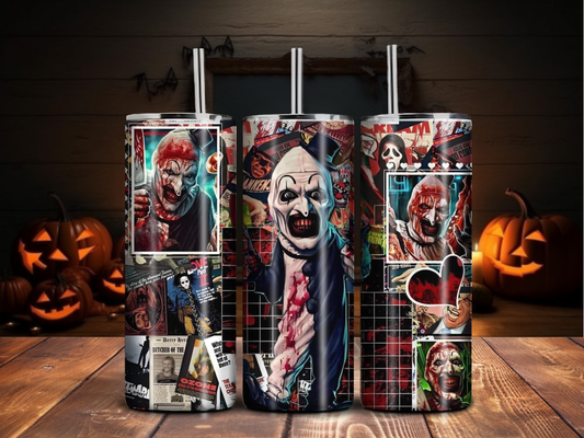 Killer Clown Gore Collage Tumbler – Slasher Horror Underground Art (20oz)