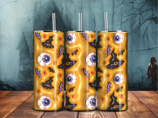 Witch Hat & Eyeball Halloween Tumbler – 20oz Stainless Steel Sublimated Cup | Cute Spooky Fall Drinkware