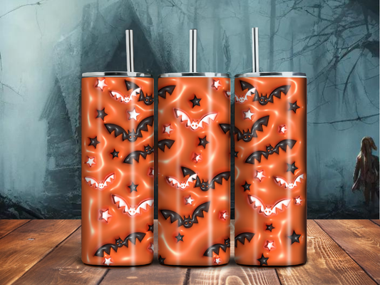 Orange Halloween Bat & Star Tumbler – 20oz Stainless Steel Sublimated Cup | Spooky Fall Vibes Drinkware