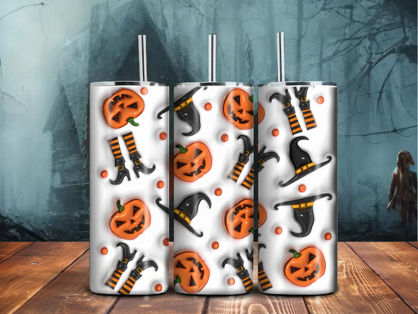 Witch Legs & Jack-O’-Lanterns Halloween Tumbler – 20oz Spooky Season Sublimation Cup | Funny Witchy Fall Drinkware