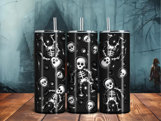 Dancing Skeleton Halloween Tumbler – 20oz Black Spooky Skull Cup | Funny Sublimated Stainless Steel Drinkware