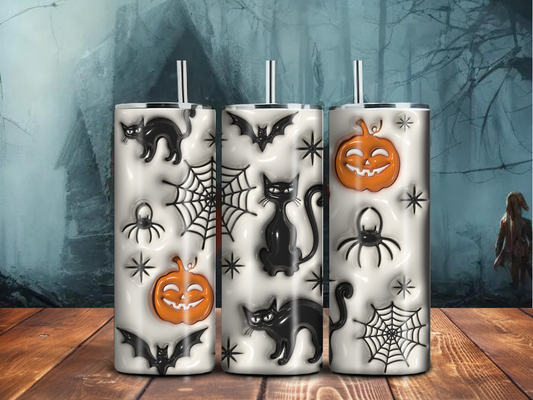 Black Cat & Spiderweb Halloween Tumbler – 20oz Sublimated Stainless Steel Pumpkin Drinkware
