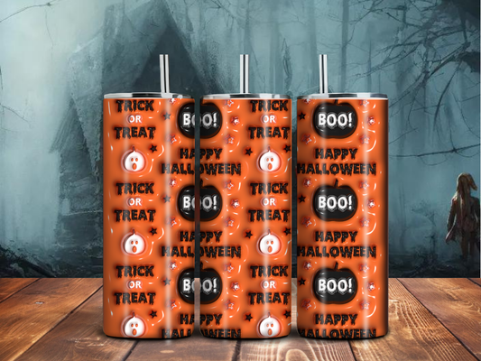 Trick or Treat Halloween Tumbler – 20oz Sublimated Stainless Steel Cup with Ghosts & Pumpkins