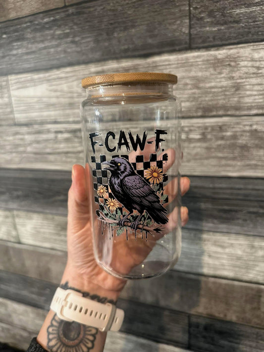 F-CAW-F Raven Libby Glass Can Cup with Bamboo Lid