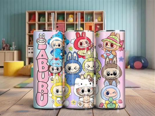 Kawaii Labubu Characters Tumbler – 20oz Pastel Rainbow Cup