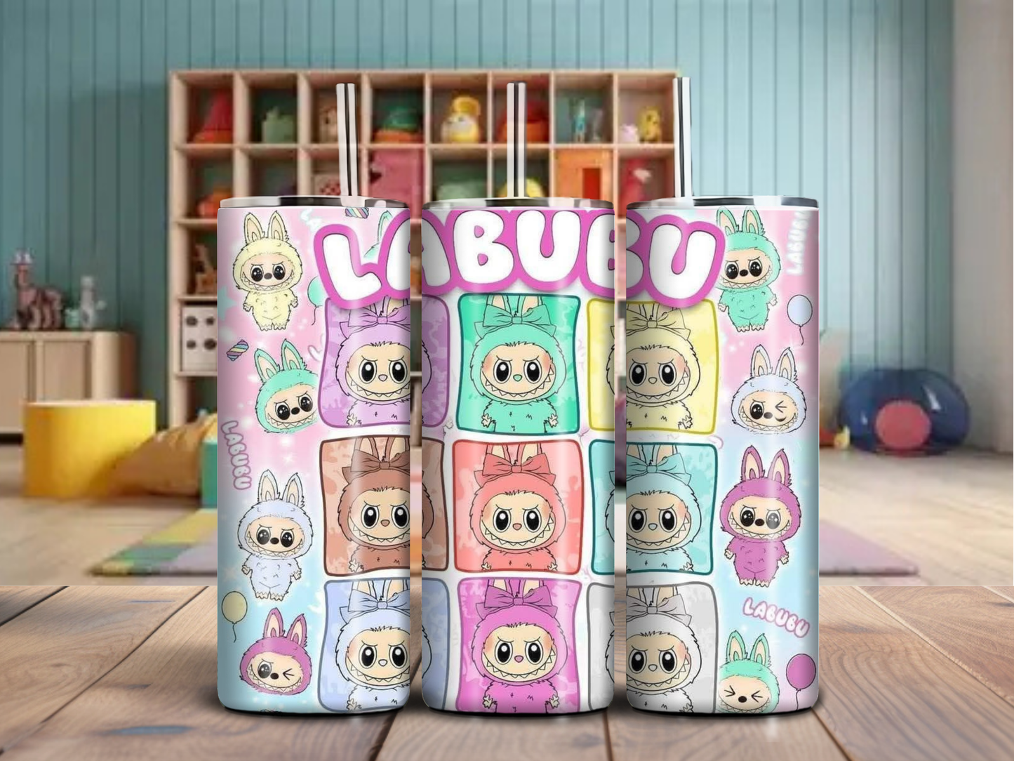 Labubu Pop Art Pastel Tumbler – 20oz Color Block Bunny Cup