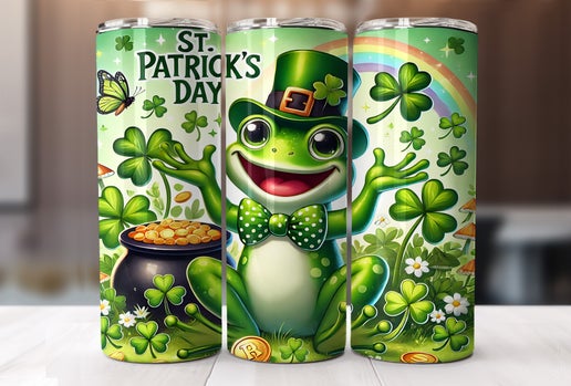 Lucky Leprechaun Frog Tumbler – 20oz Stainless Steel, St. Patrick’s Day Sublimation Cup