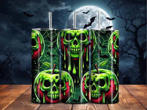 Poison Skull Apple 20oz Tumbler – Neon Green Drip Halloween Drinkware