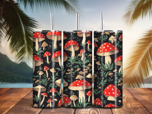 Red Mushroom Forest Tumbler – 20oz Stainless Steel, Dark Cottagecore Sublimation