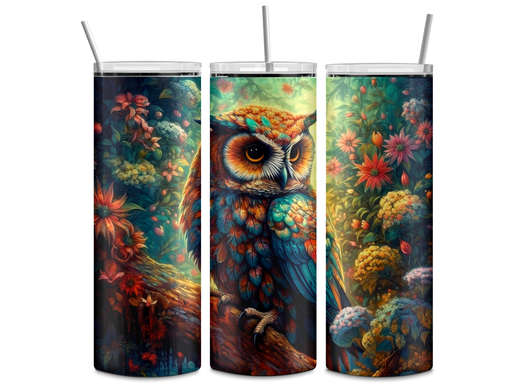 Mystical Owl Forest Tumbler – 20oz Stainless Steel with Vibrant Woodland Art