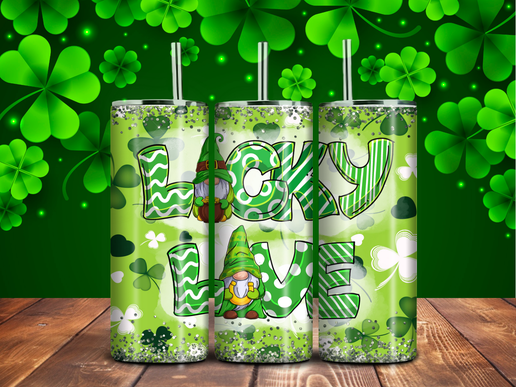 Lucky Love Gnome Tumbler – 20oz Stainless Steel, St. Patrick’s Day Sublimation Gift