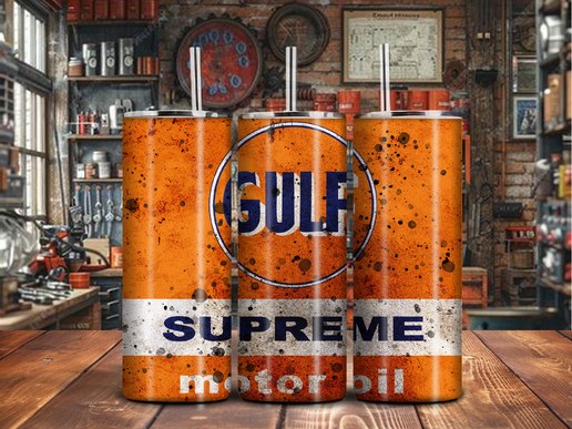 Gulf Motor Oil Tumbler – 20oz Stainless Steel, Vintage Garage Style (Sublimation)