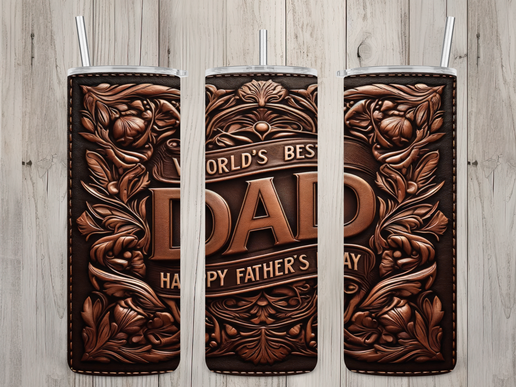 World’s Best Dad Engraved Leather Look Tumbler – 20oz Stainless Steel, Father’s Day Gift