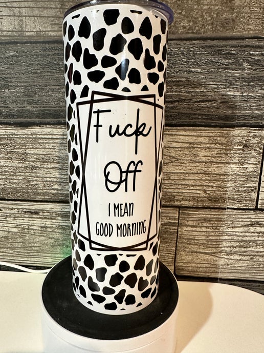 Funny Cow Print Tumbler – 20oz “I Mean Good Morning” Sarcastic Stainless Steel Cup