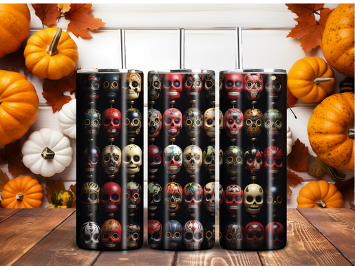 Colorful Sugar Skull Tumbler – 20oz Stainless Steel Day of the Dead Drinkware
