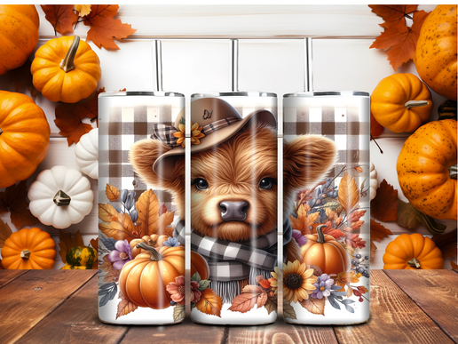 Fall Cowgirl Highland Cow Tumbler – 20oz Autumn Floral Plaid Cup