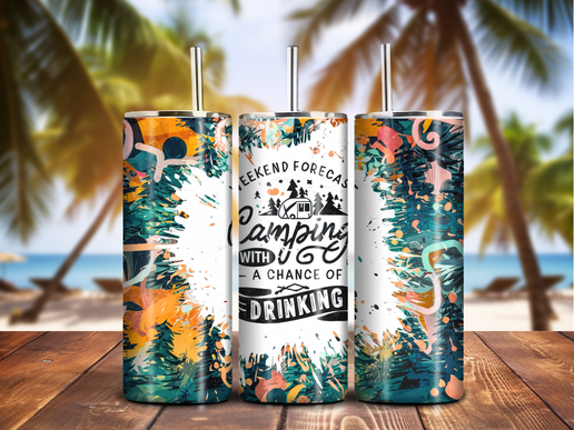 Camping Forecast Tumbler – 20oz Stainless Steel, Weekend Camping + Drinking Sublimation Cup