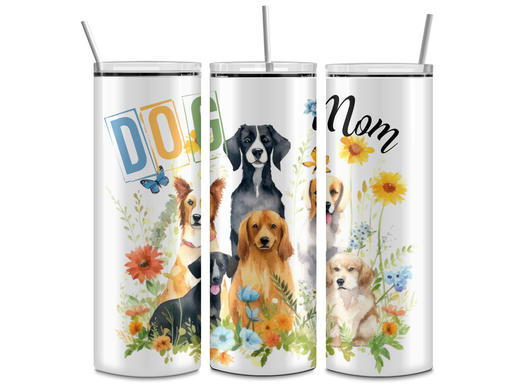 Dog Mom Floral Tumbler – 20oz Stainless Steel with Adorable Pups & Wildflowers