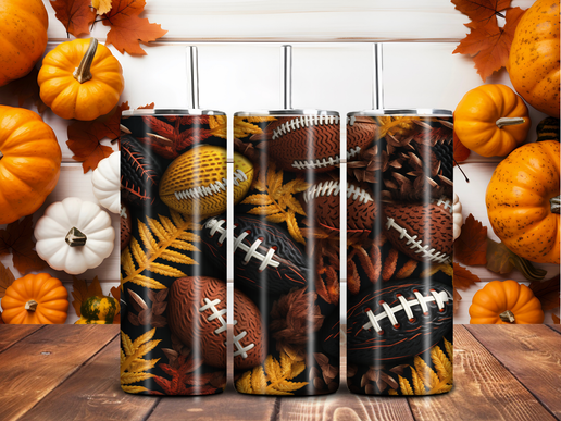 Fall Football Tumbler – 20oz Stainless Steel Autumn Leaves & Game Day Design