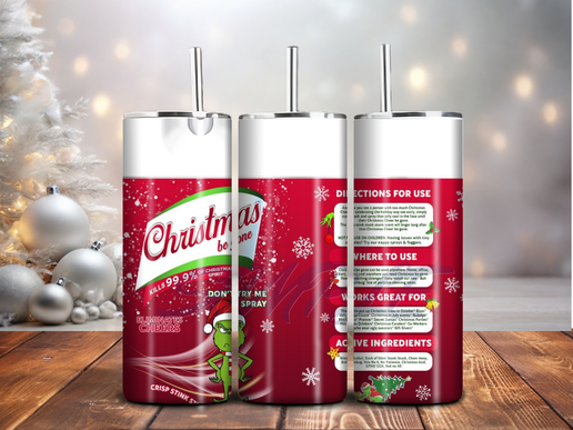 “Christmas Cheer Spray” Tumbler – 20oz Stainless Steel, Funny Holiday Sublimation Gift Cup
