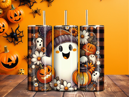 Cute Ghost & Pumpkin Fall Tumbler – 20oz Stainless Steel Halloween Cozy Vibes