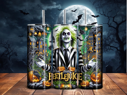 Beetlejuice Halloween Tumbler – 20oz Sublimated Stainless Steel | "It’s Showtime" Gothic Cup