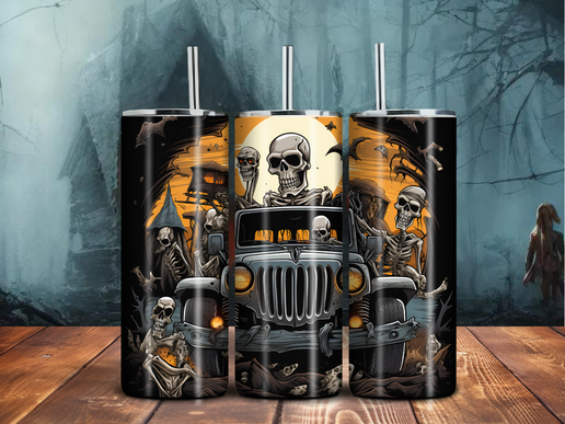 Skeleton Jeep Halloween Tumbler – 20oz Spooky Stainless Steel Drinkware
