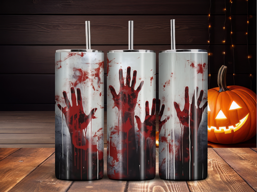 Bloody Handprint Horror 20oz Tumbler – Halloween Gore Drinkware | Creepy Thriller Vibes
