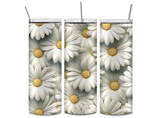 20oz Daisy Floral Skinny Tumbler – Stainless Steel Insulated Cup with Lid & Straw – Spring Flower Drinkware