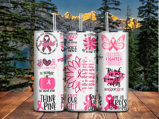 Breast Cancer Awareness Tumbler – 20oz Stainless Steel, Sublimation “Fight Like a Girl” Support Cup
