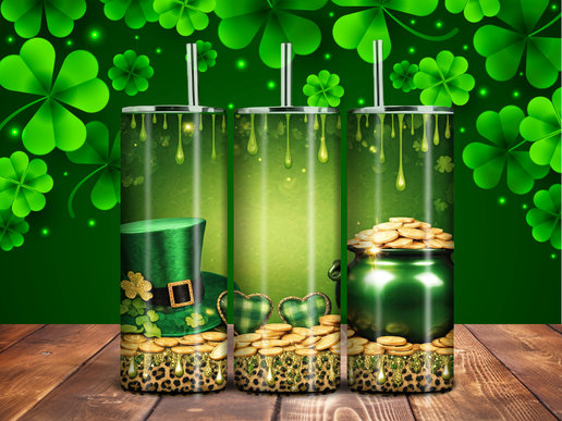 Pot of Gold Drip Tumbler – 20oz Stainless Steel, Glam St. Patrick’s Day Sublimation Cup