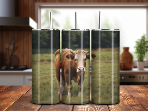 Cow in Pasture Tumbler – 20oz Stainless Steel, Rustic Farm Life Sublimation Drinkware