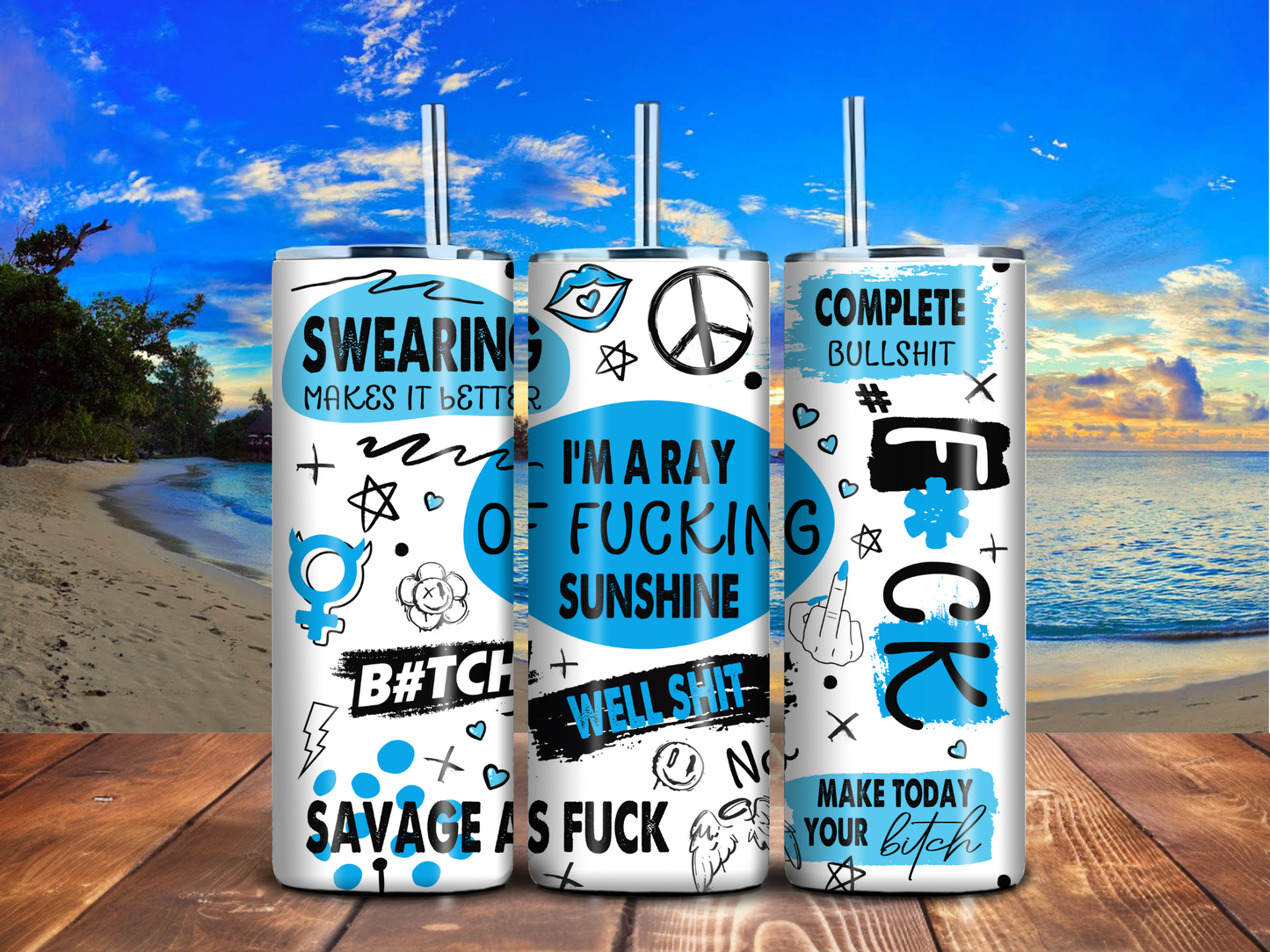 "I'm a Ray of F*cking Sunshine" 20oz Skinny Tumbler – Sarcastic Swear Word Design, Stainless Steel, Handmade